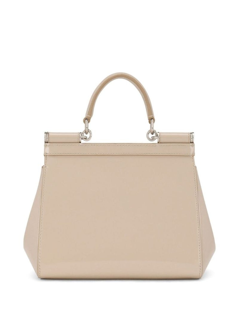X Kim Kardashian Neutral Sicily Small Leather Top Handle Bag