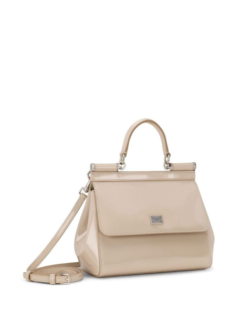 X Kim Kardashian Neutral Sicily Small Leather Top Handle Bag