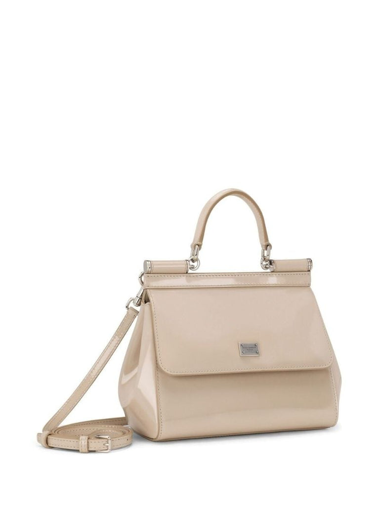 X Kim Kardashian Neutral Sicily Small Leather Top Handle Bag