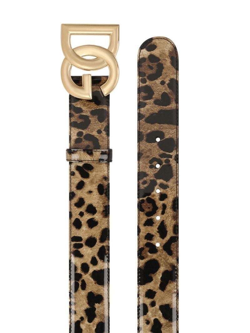 Brown Leopard Print Logo Buckle Leather Belt