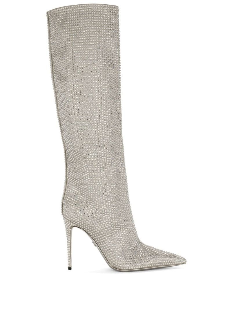 Grey Crystal Embellished Boots