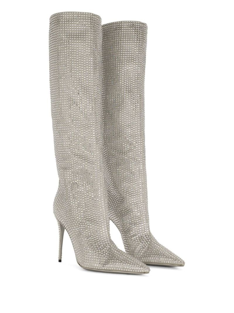 Grey Crystal Embellished Boots