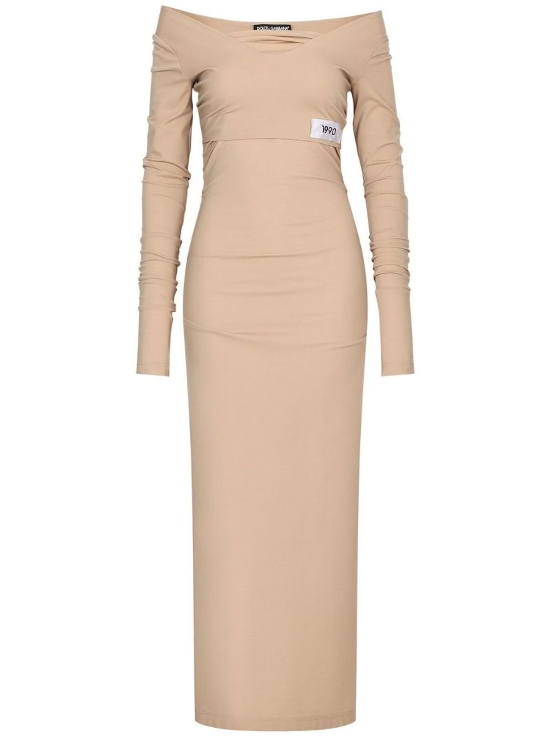 Neutral Off-shoulder Midi Dress