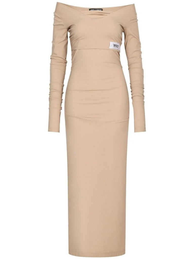 Neutral Off-shoulder Midi Dress