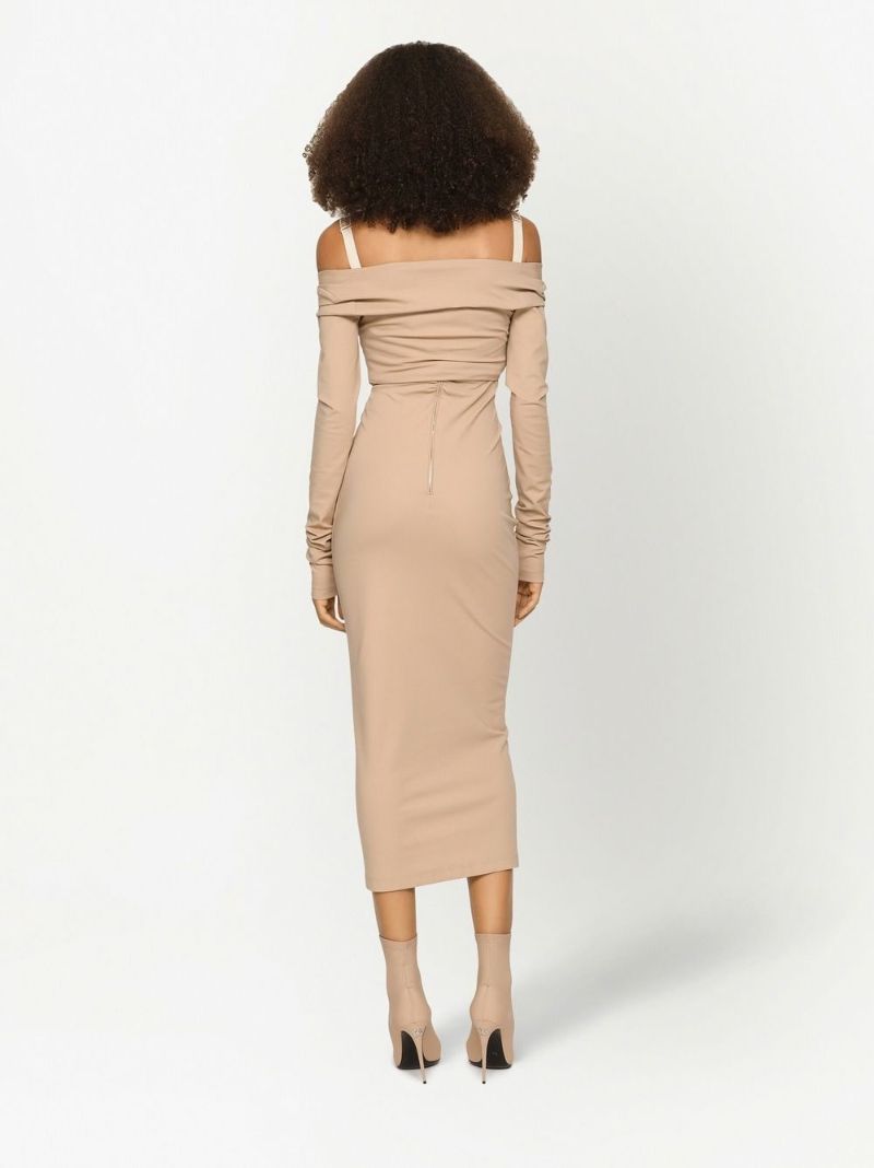 Neutral Off-shoulder Midi Dress