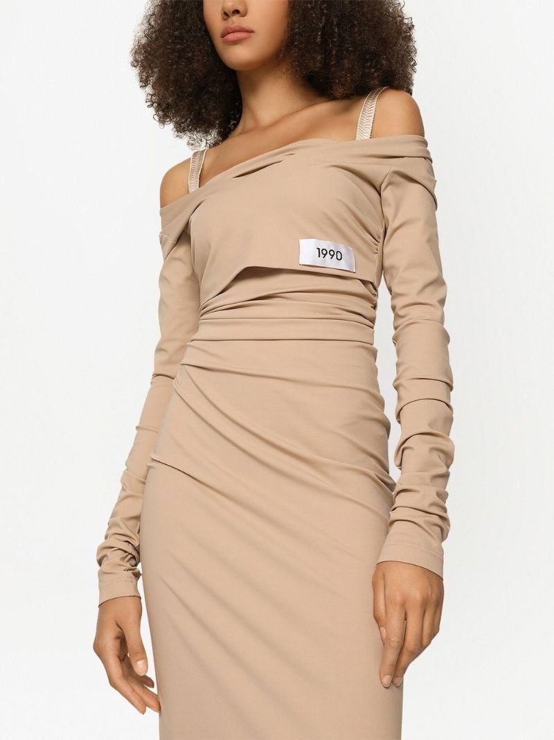 Neutral Off-shoulder Midi Dress