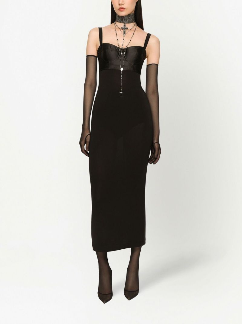 X Kim Kardashian Black Corset-bodice Midi Dress