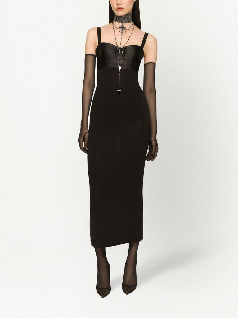 X Kim Kardashian Black Corset-bodice Midi Dress