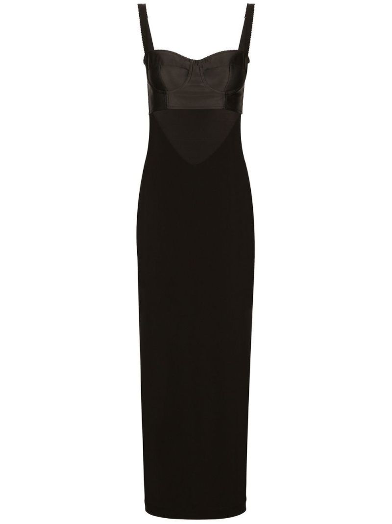 X Kim Kardashian Black Corset-bodice Midi Dress