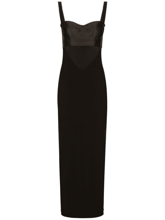 X Kim Kardashian Black Corset-bodice Midi Dress
