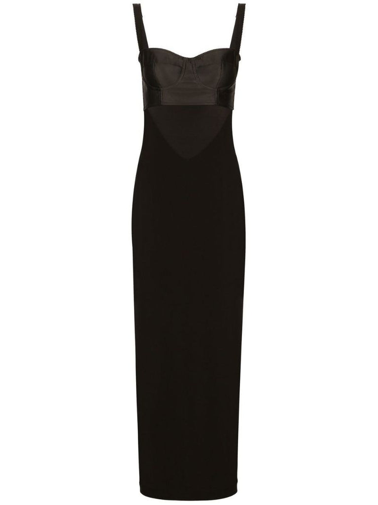 X Kim Kardashian Black Corset-bodice Midi Dress