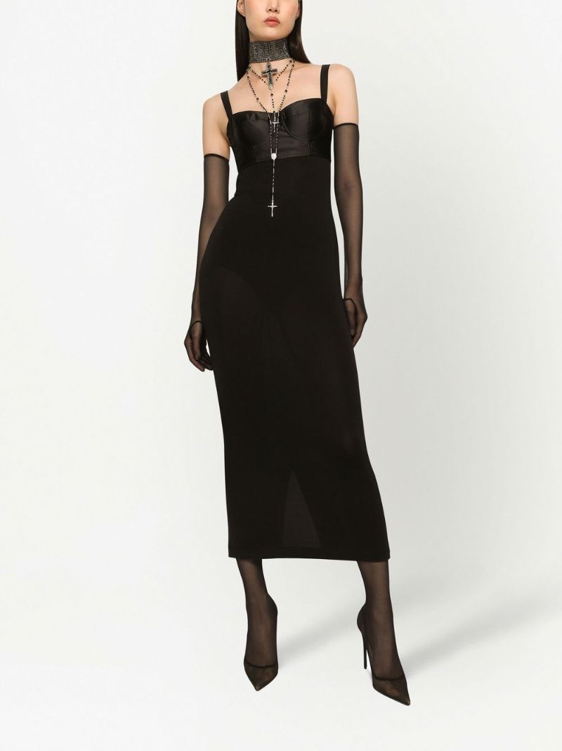 X Kim Kardashian Black Corset-bodice Midi Dress