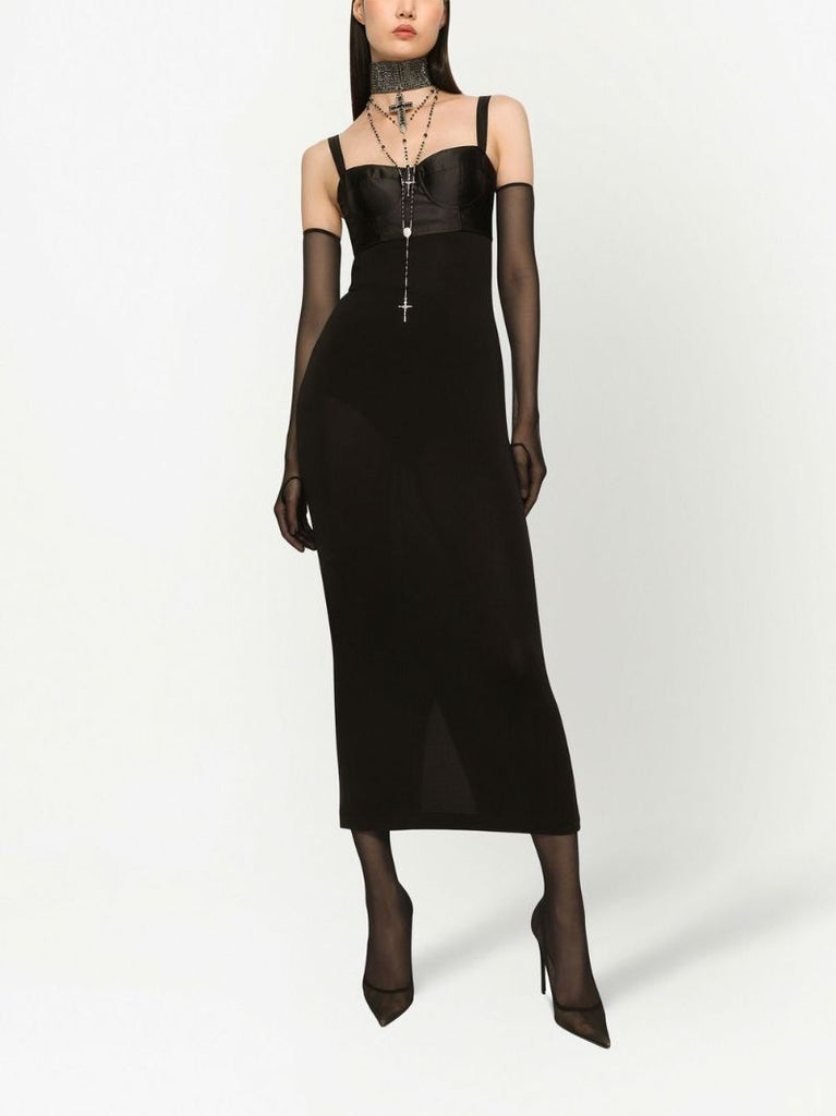 X Kim Kardashian Black Corset-bodice Midi Dress