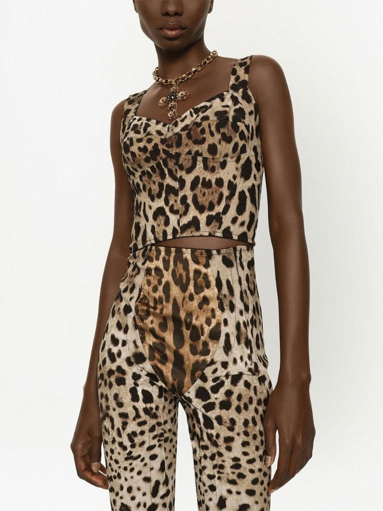 Brown Leopard Print Cropped Top