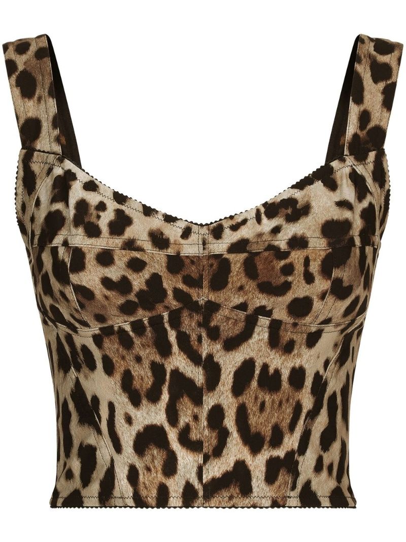 Brown Leopard Print Cropped Top