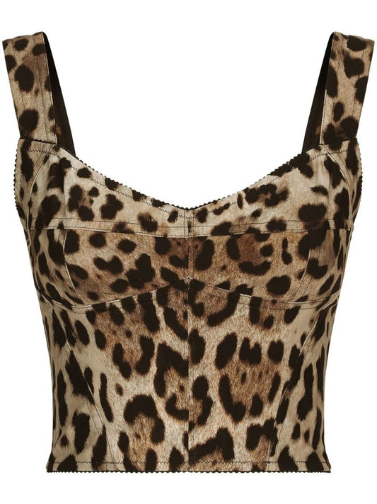 Brown Leopard Print Cropped Top