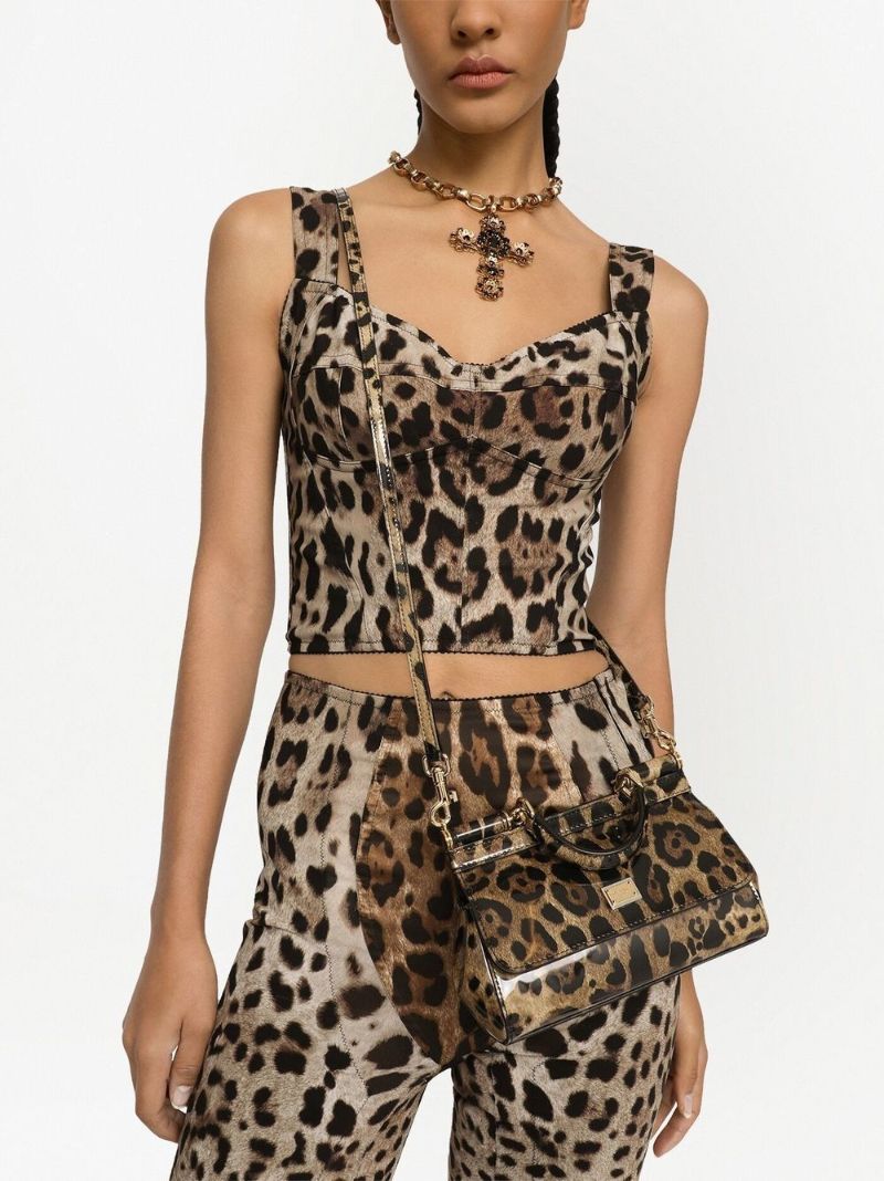 Brown Sicily Small Leopard Print Leather Top Handle Bag