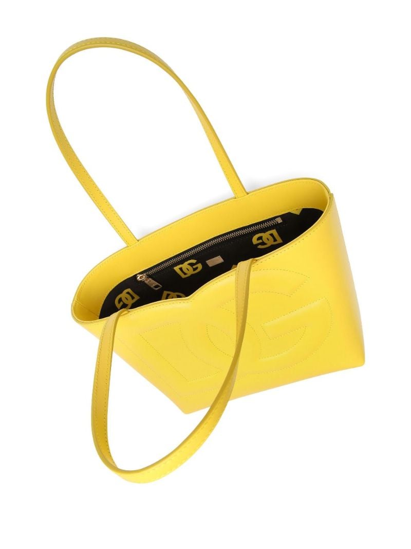 Yellow Logo Debossed Leather Tote Bag