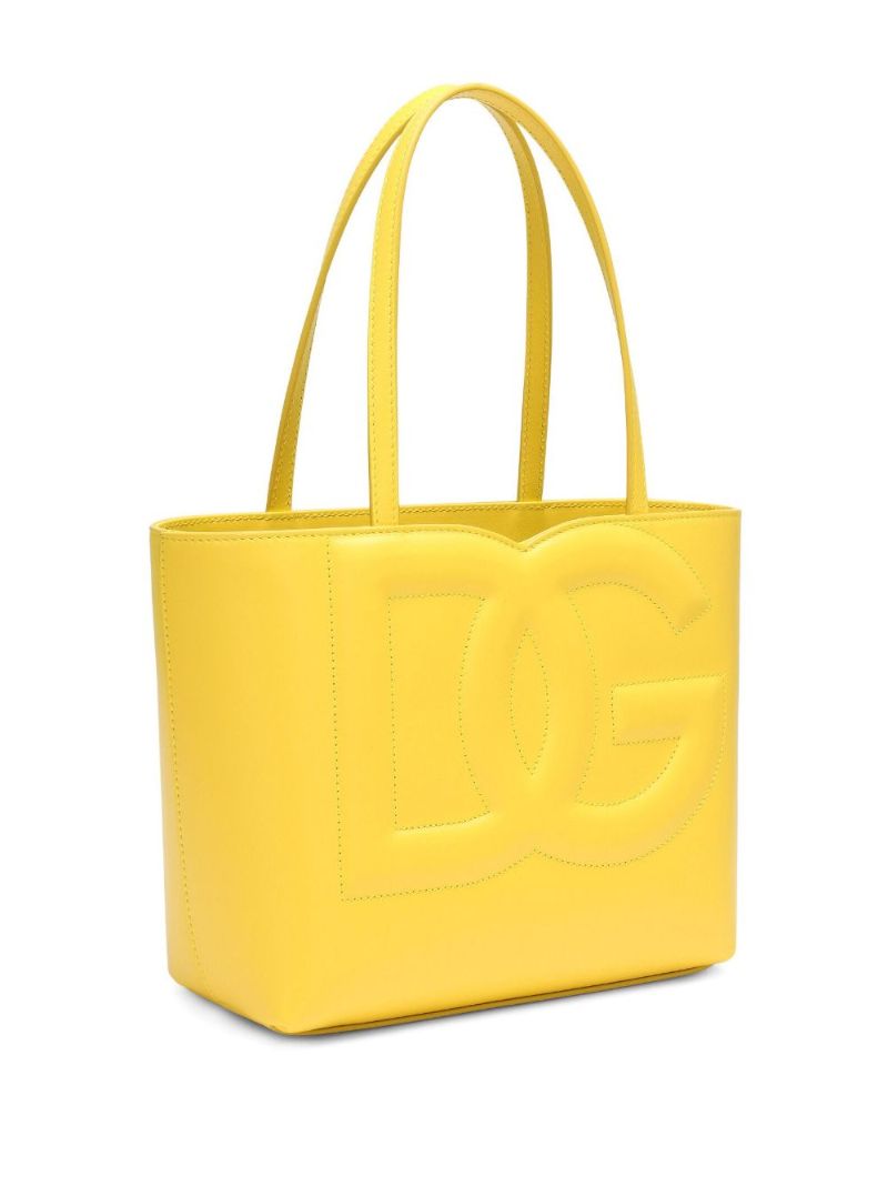 Yellow Logo Debossed Leather Tote Bag