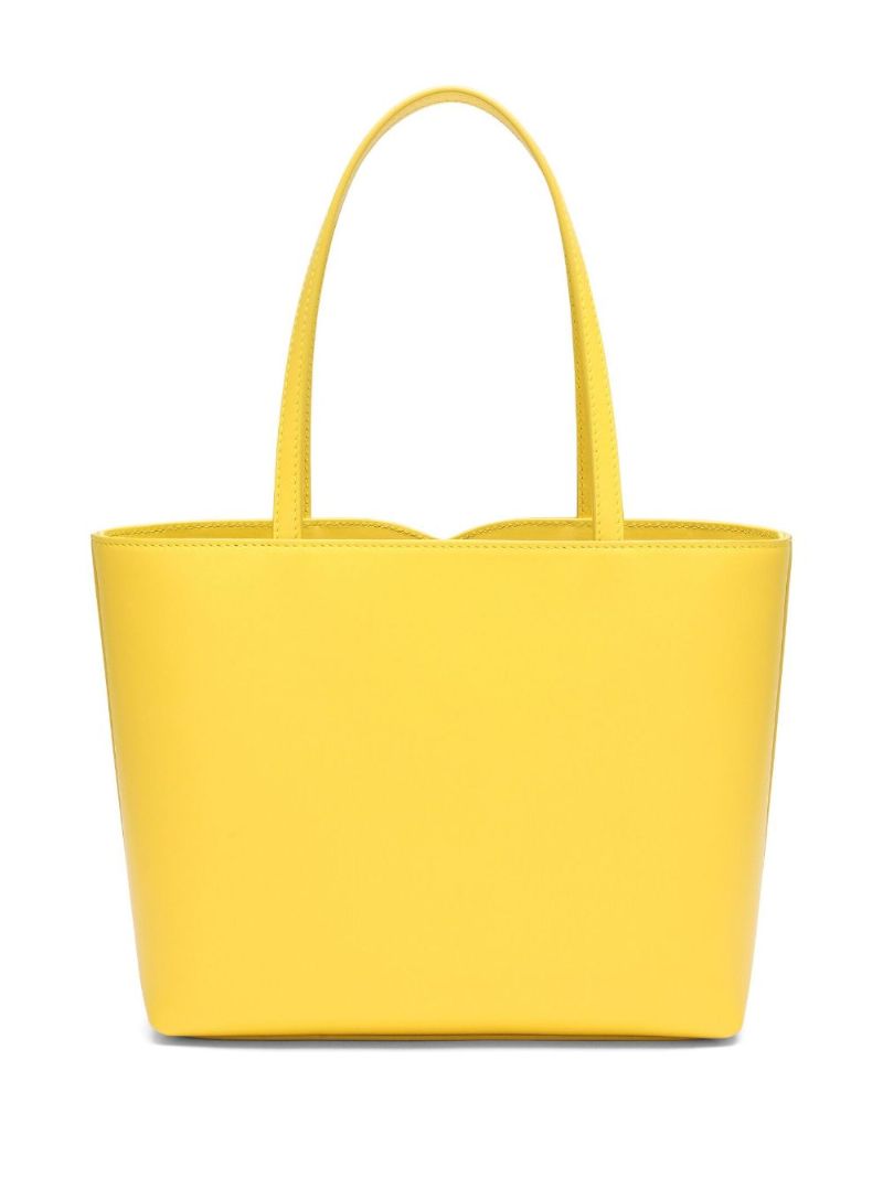 Yellow Logo Debossed Leather Tote Bag