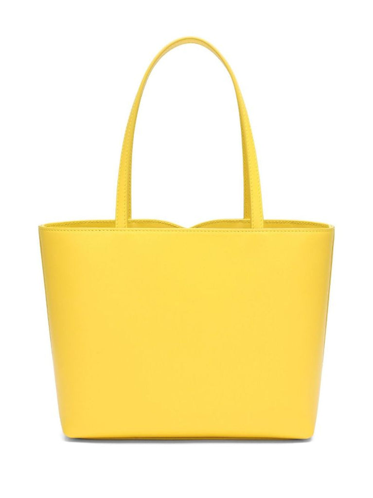 Yellow Logo Debossed Leather Tote Bag
