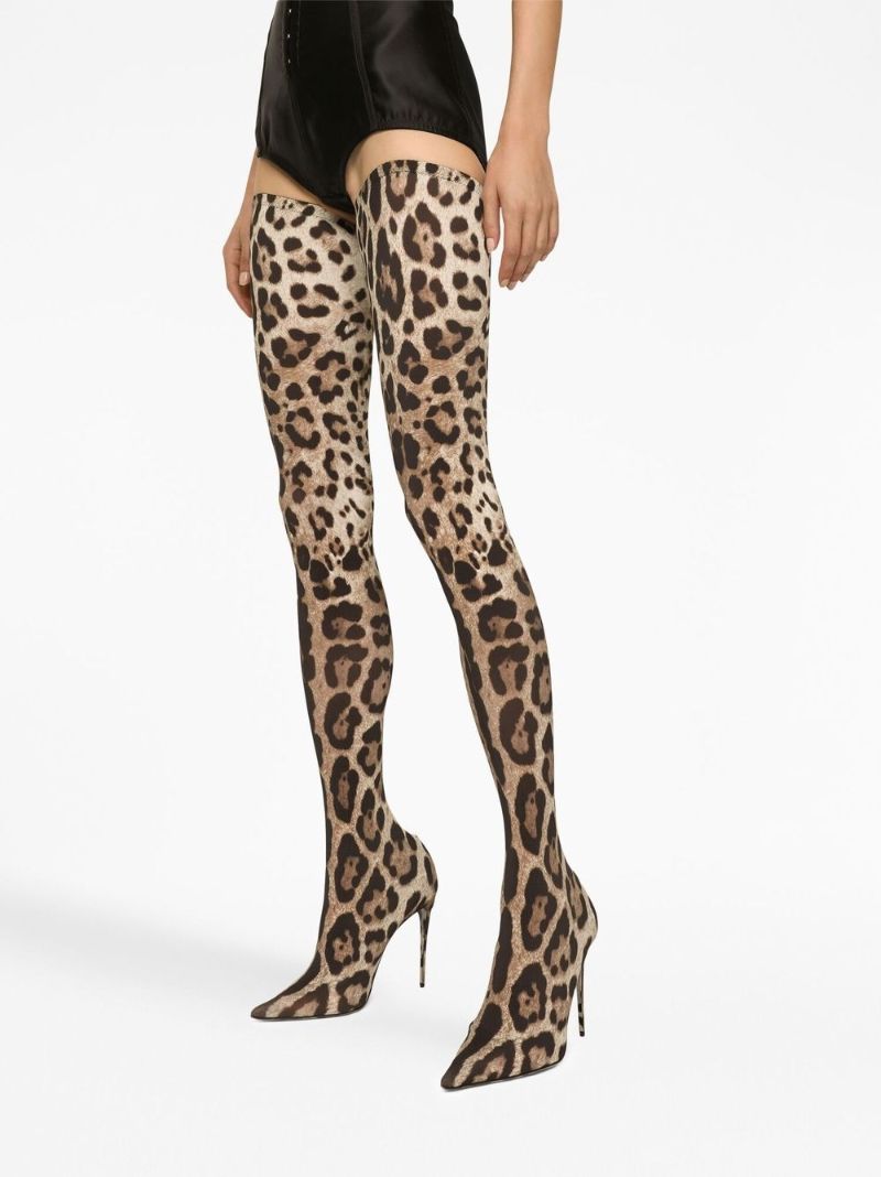 Brown Leopard Print Thigh-high Stiletto Boots