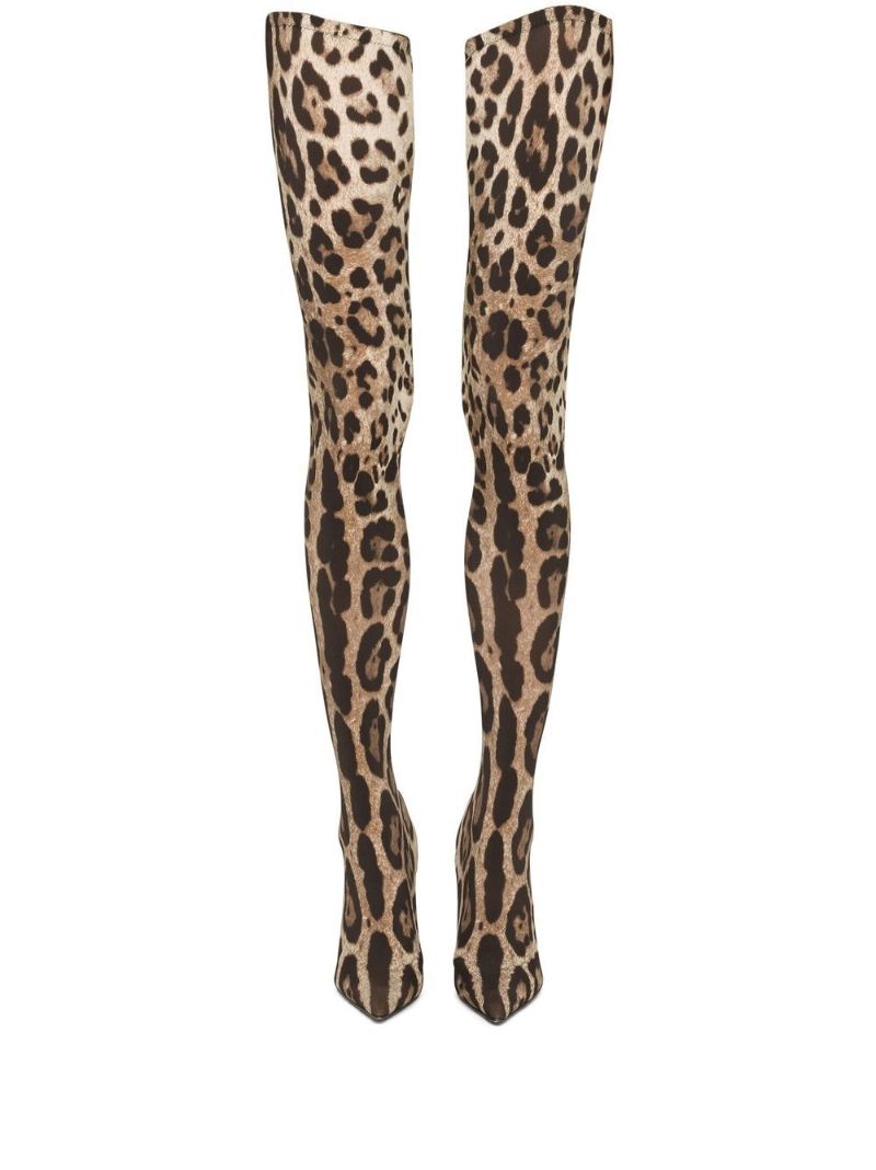 Brown Leopard Print Thigh-high Stiletto Boots