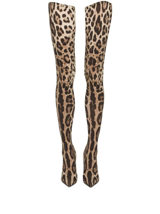 Brown Leopard Print Thigh-high Stiletto Boots