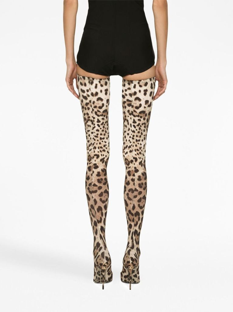 Brown Leopard Print Thigh-high Stiletto Boots