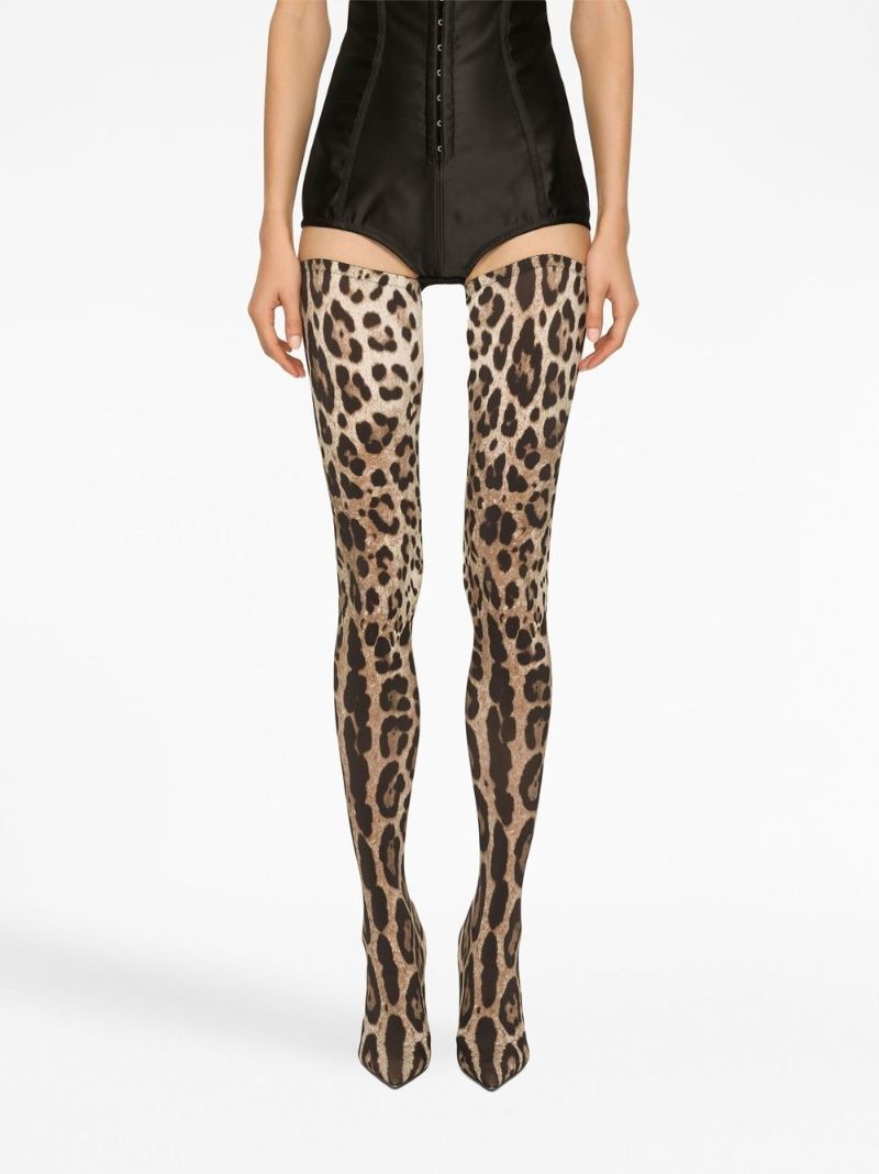 Brown Leopard Print Thigh-high Stiletto Boots