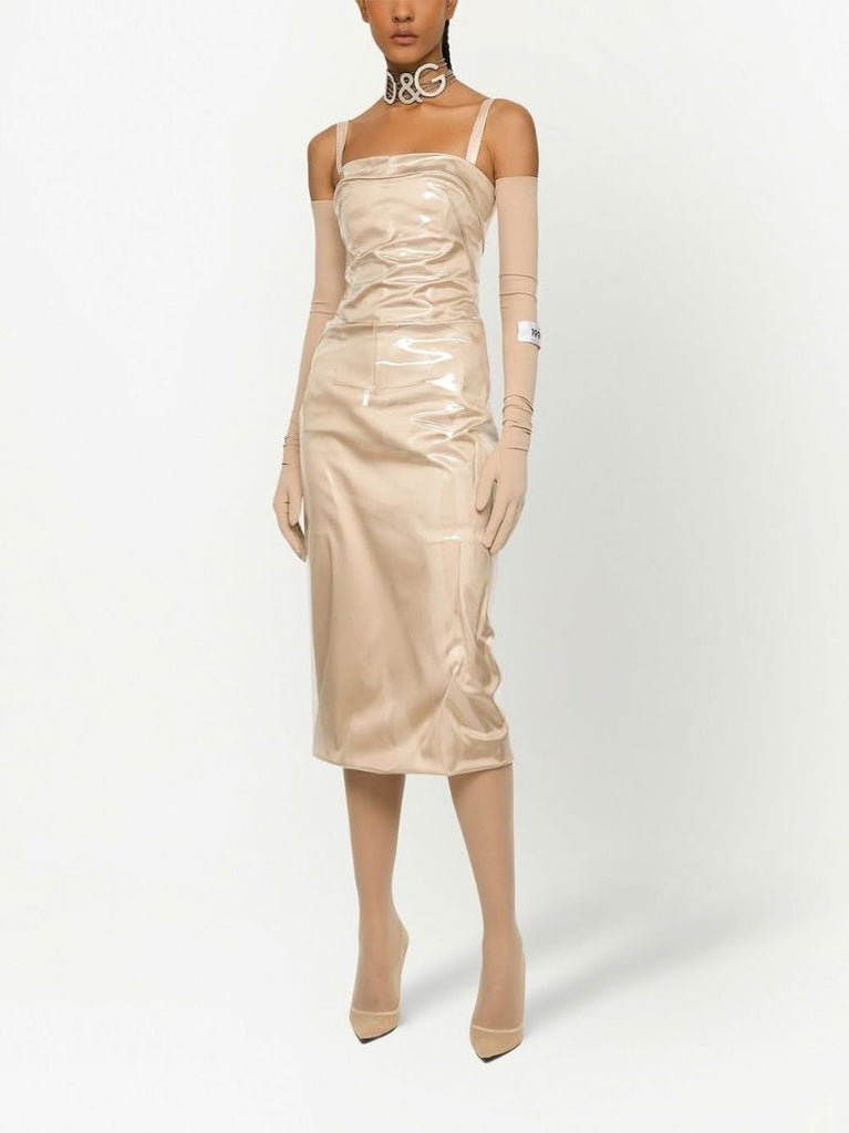 Neutral Draped Midi Dress