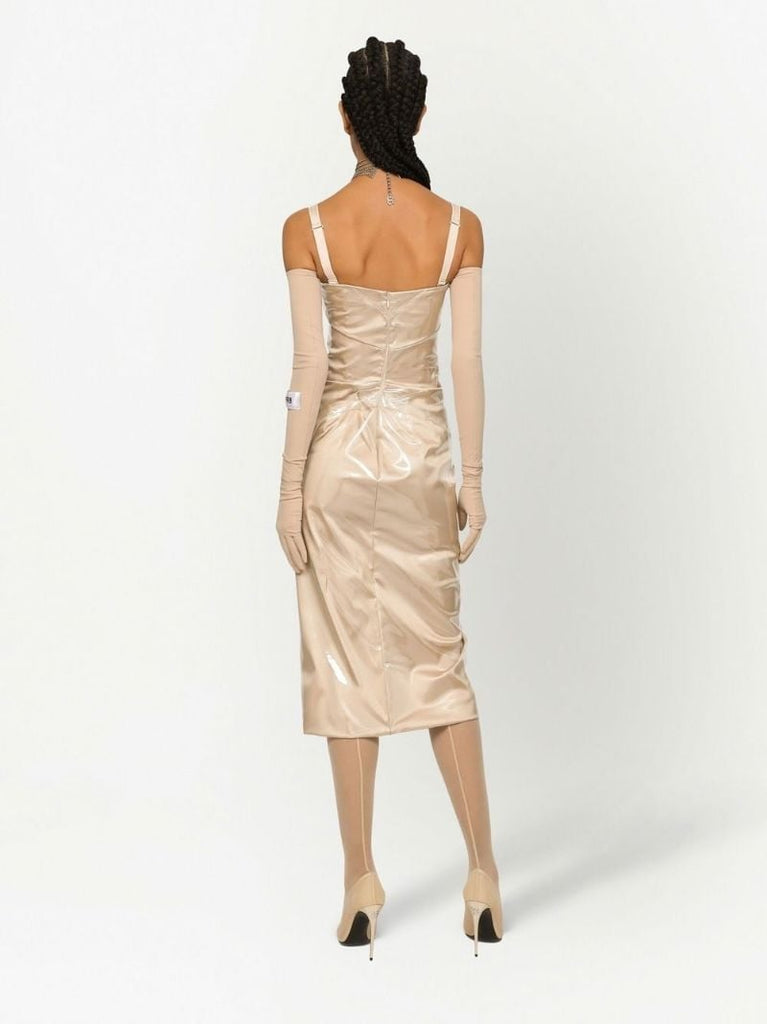 Neutral Draped Midi Dress