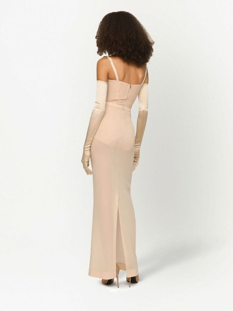 Neutral Lace-trim Semi-sheer Bodysuit
