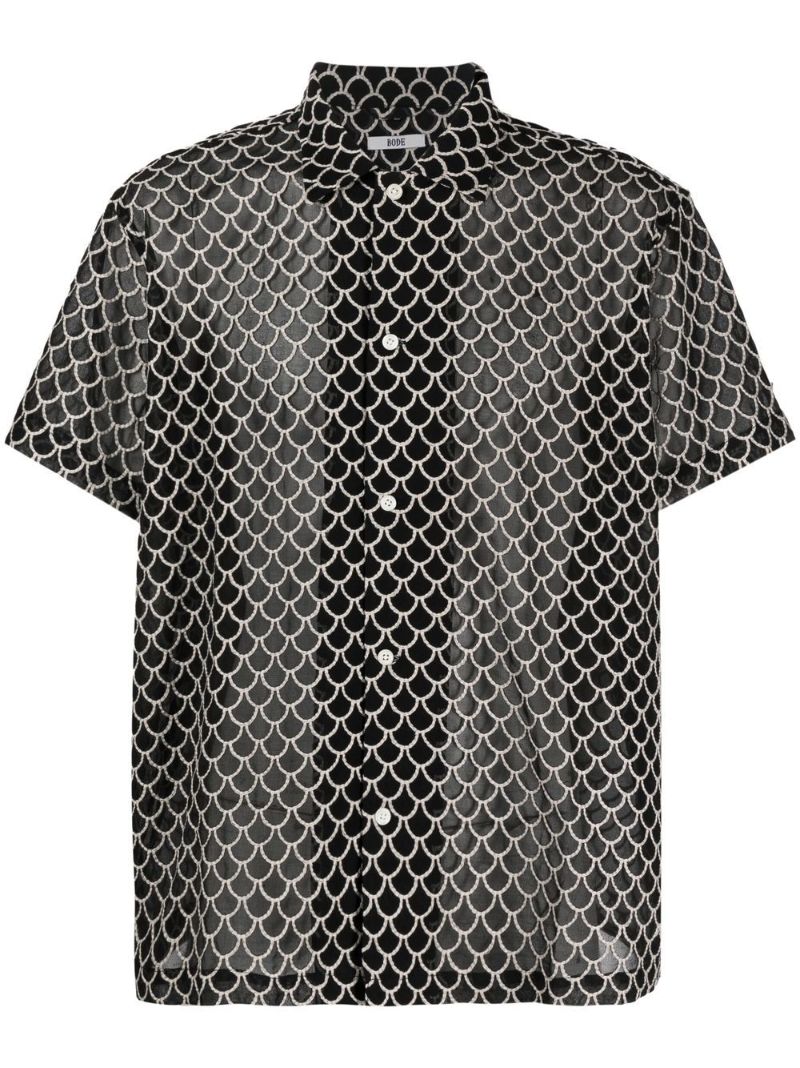 Black Scallop Embroidered Short Sleeve Shirt