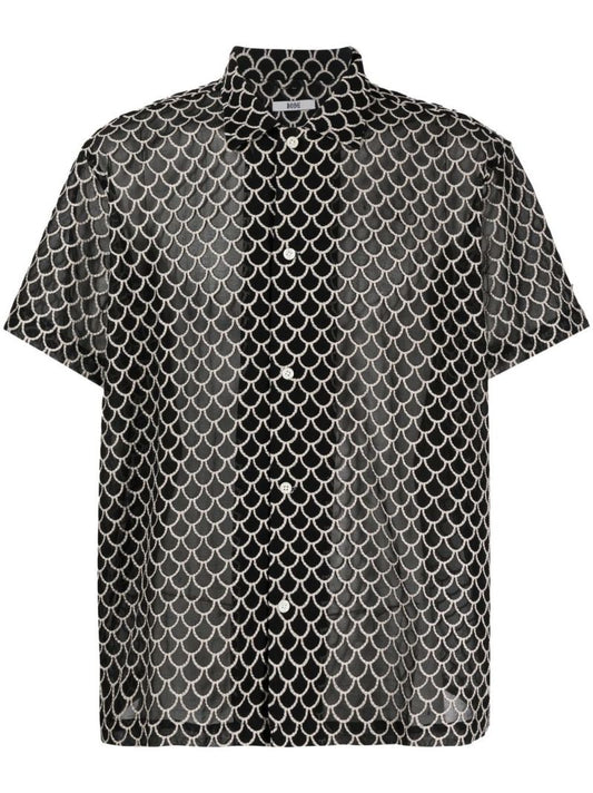 Black Scallop Embroidered Short Sleeve Shirt