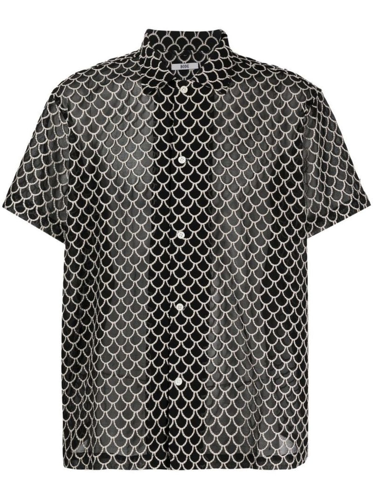 Black Scallop Embroidered Short Sleeve Shirt