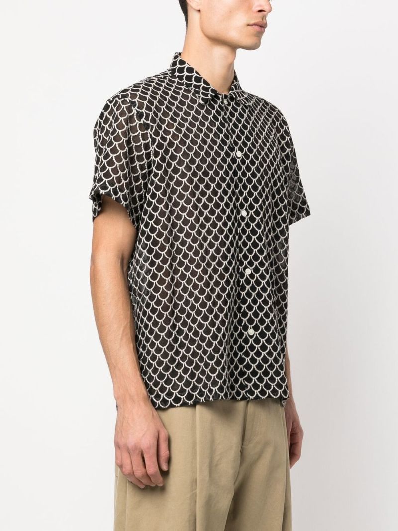 Black Scallop Embroidered Short Sleeve Shirt