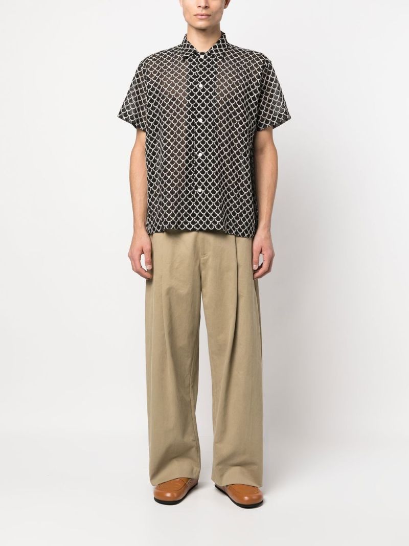 Black Scallop Embroidered Short Sleeve Shirt