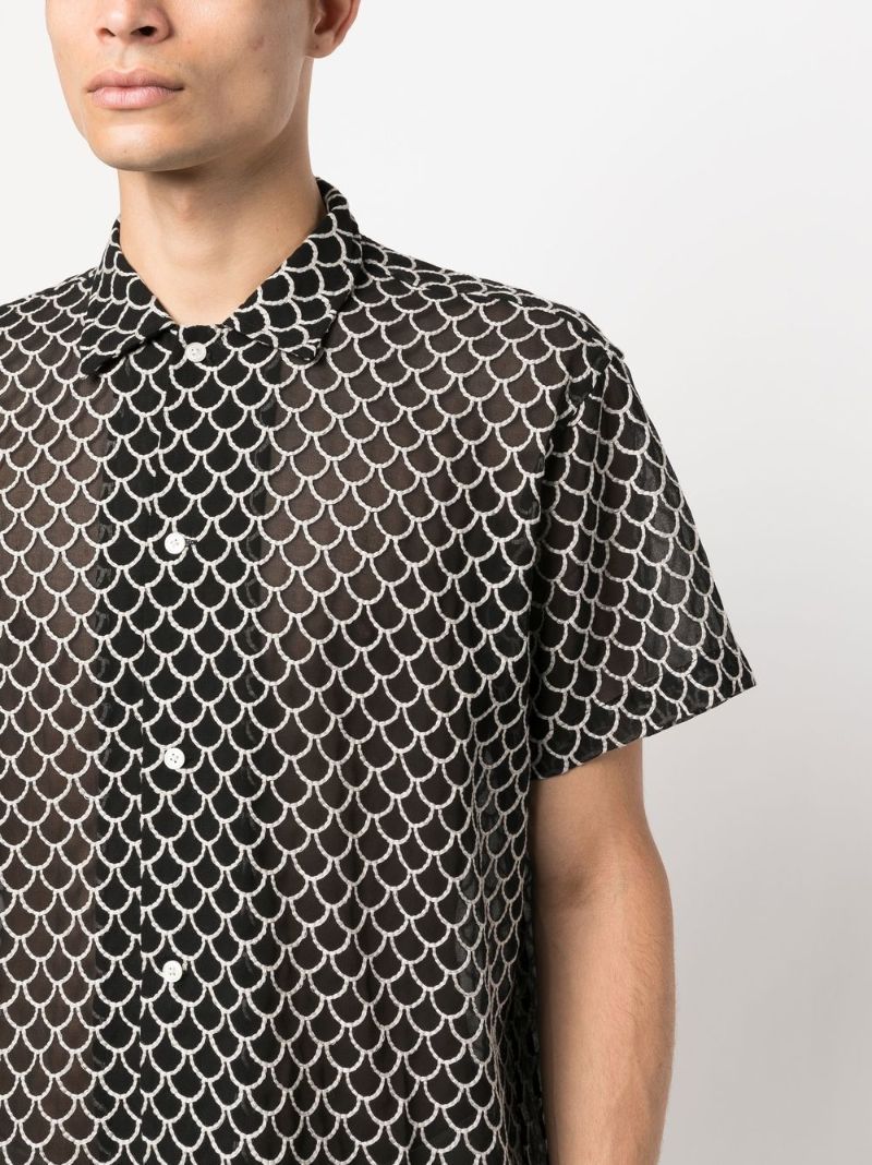 Black Scallop Embroidered Short Sleeve Shirt