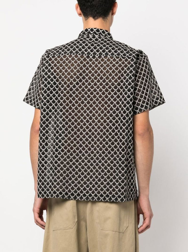 Black Scallop Embroidered Short Sleeve Shirt