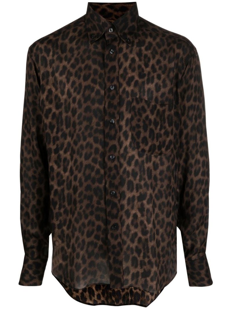 Brown Leopard Print Silk Shirt