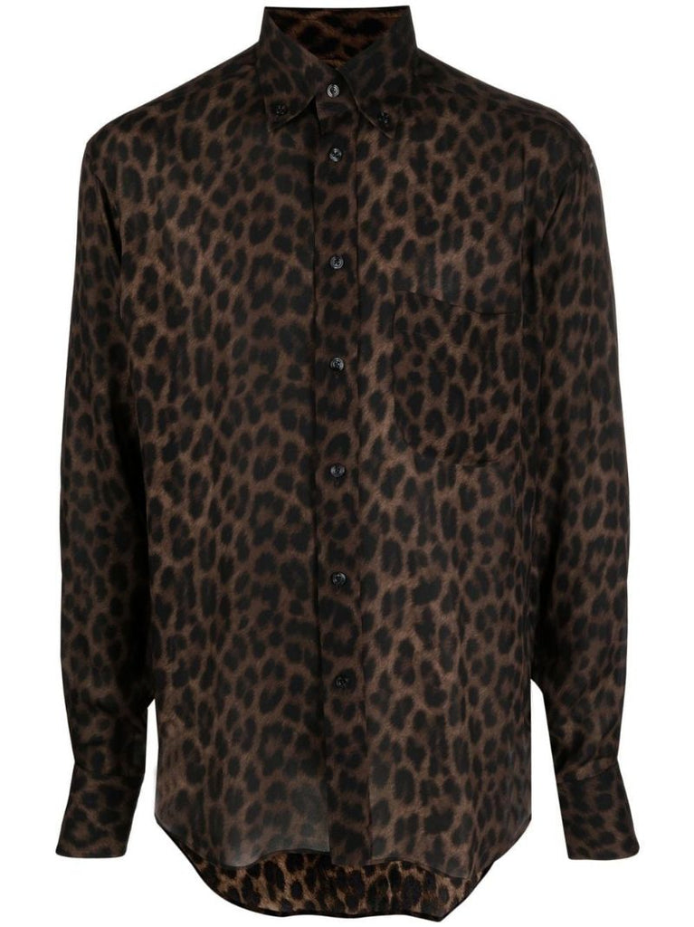 Brown Leopard Print Silk Shirt