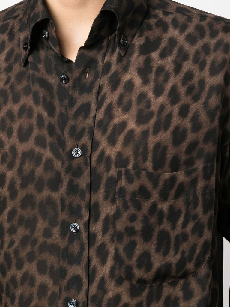 Brown Leopard Print Silk Shirt