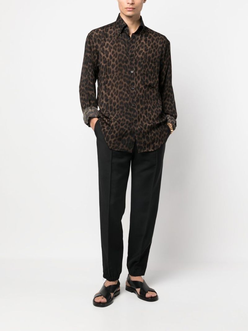 Brown Leopard Print Silk Shirt
