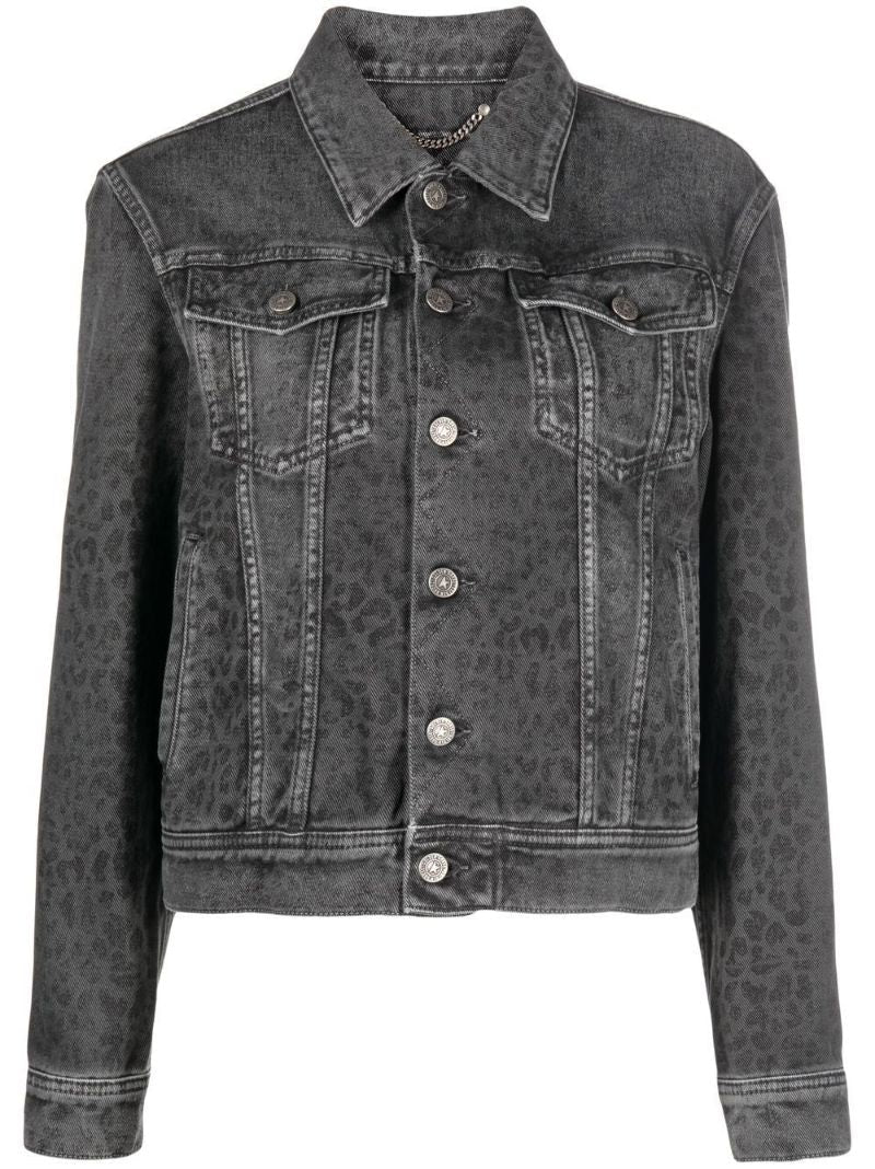 Grey Leopard Print Denim Jacket