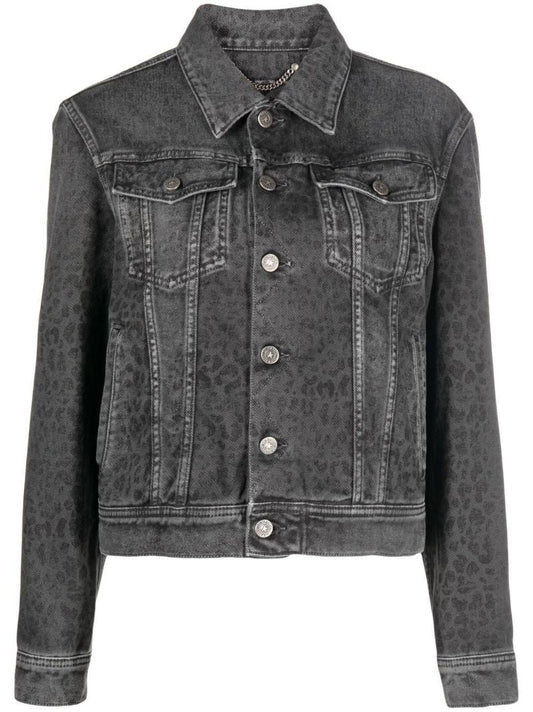 Grey Leopard Print Denim Jacket
