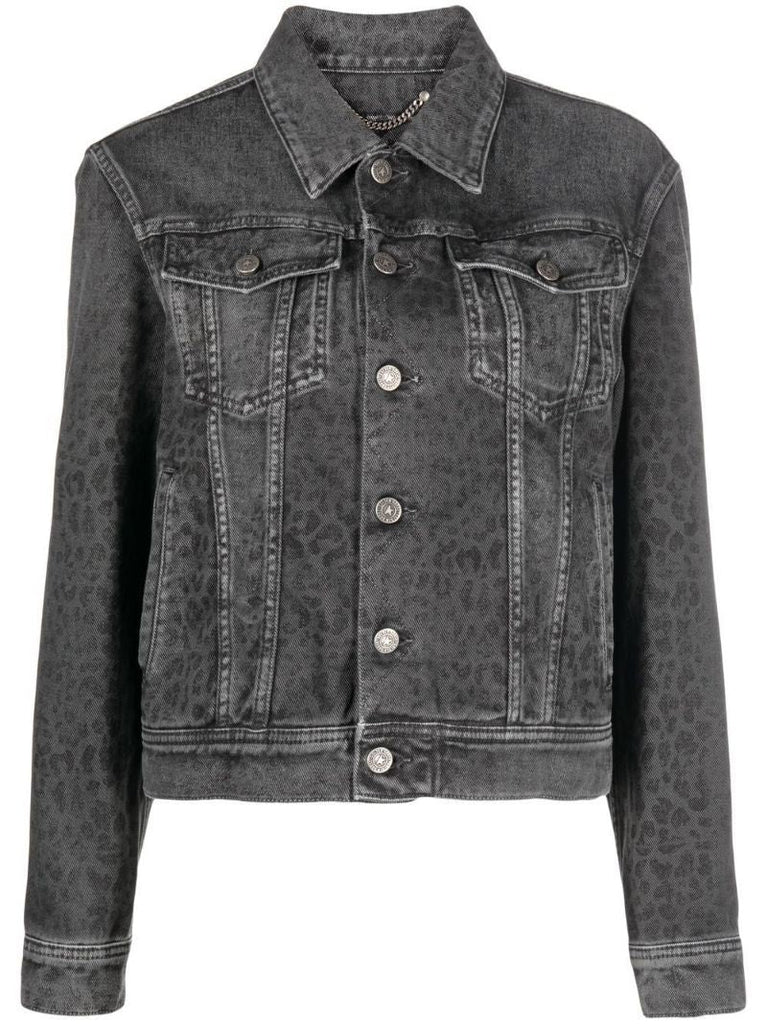 Grey Leopard Print Denim Jacket