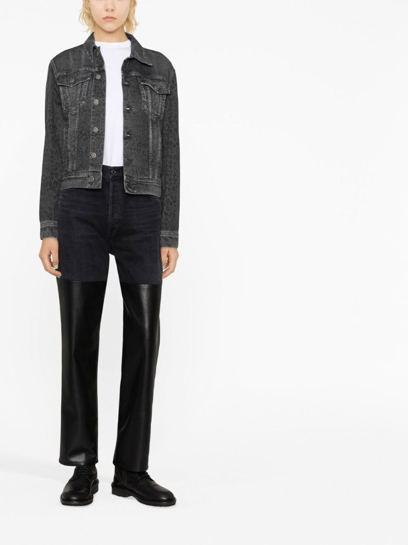Grey Leopard Print Denim Jacket