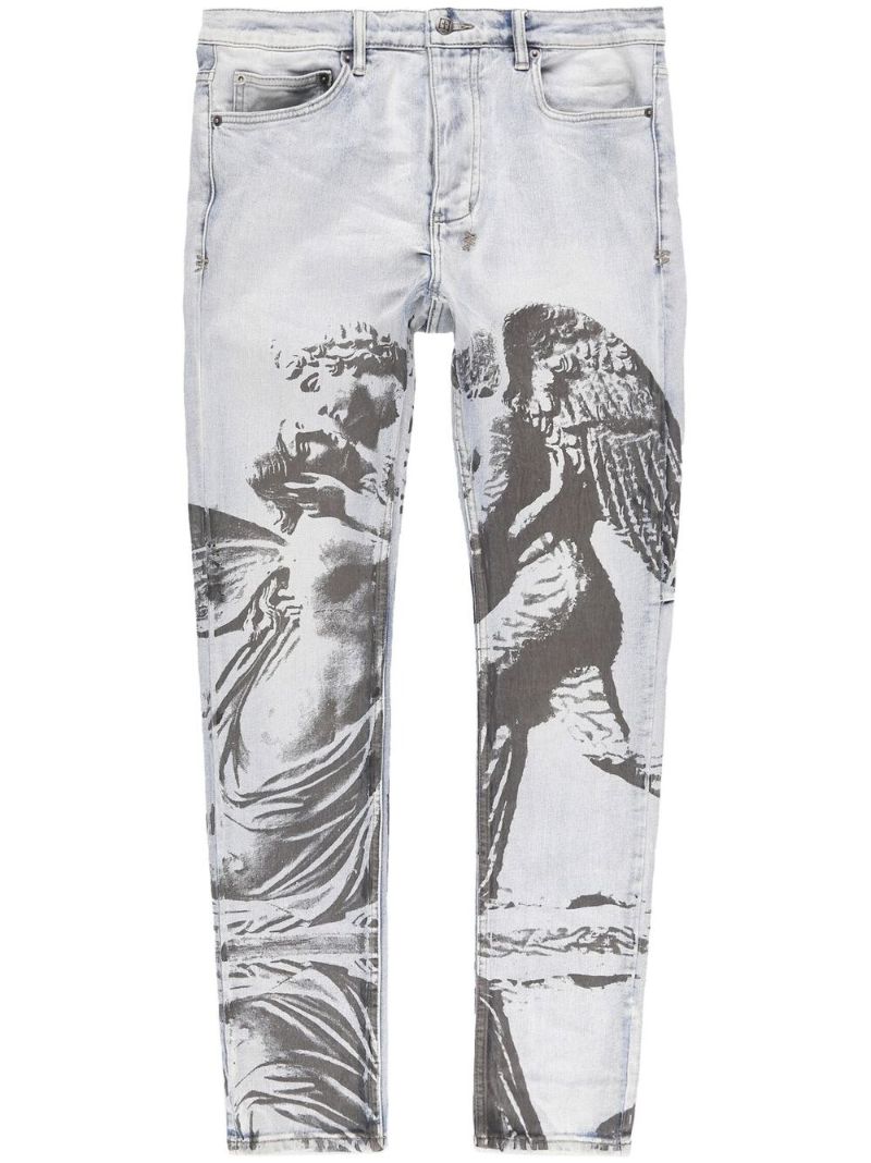 Grey Statue Print Straight-leg Jeans