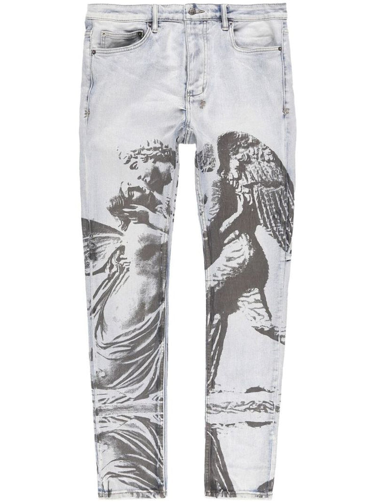 Grey Statue Print Straight-leg Jeans